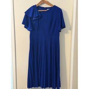 AOMEI Blue Pleated Ruffle A-Line Dress 2XL Long Women's Classic Church Formal